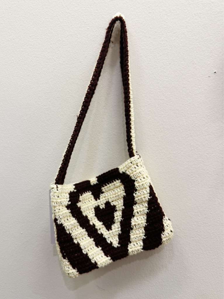 Brown Heart Shoulder Handbag